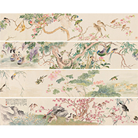 蔡 铣(1897-1960) 仿恽氏花鸟长卷 设色绢本 手卷